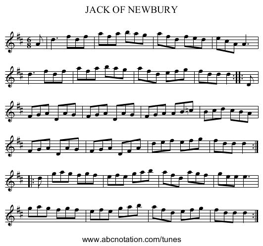 JACK OF NEWBURY - staff notation