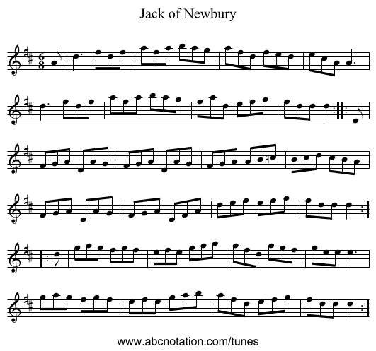 Jack of Newbury - staff notation