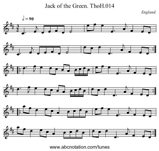 Jack of the Green. ThoH.014 - staff notation