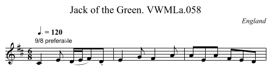 Jack of the Green. VWMLa.058 - staff notation