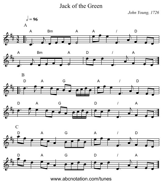 Jack of the Green - staff notation