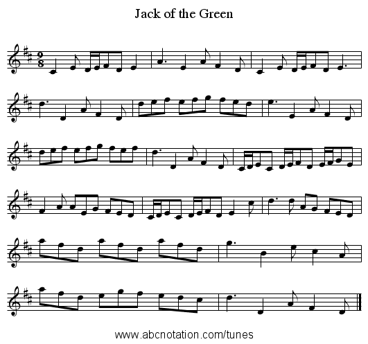 Jack of the Green - staff notation