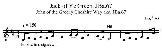 Jack of Ye Green. JBa.67 - staff notation