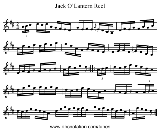 Jack O’Lantern Reel - staff notation
