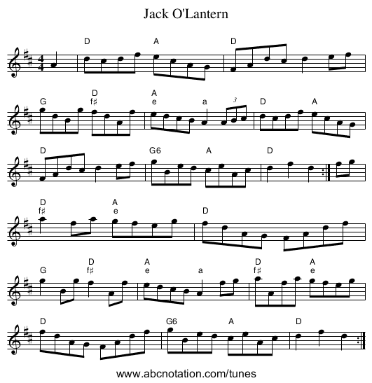 Jack O'Lantern - staff notation
