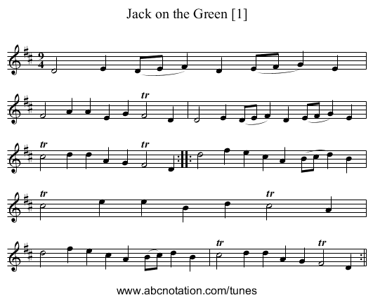 Jack on the Green [1] - staff notation