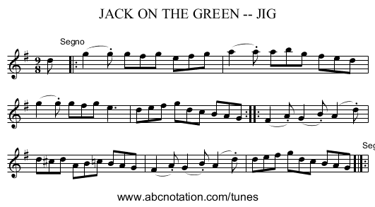 JACK ON THE GREEN -- JIG - staff notation