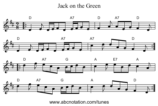 Jack on the Green - staff notation