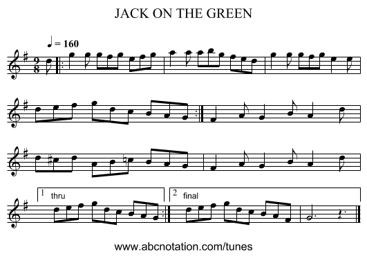 JACK ON THE GREEN - staff notation