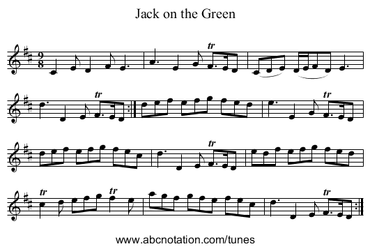 Jack on the Green - staff notation