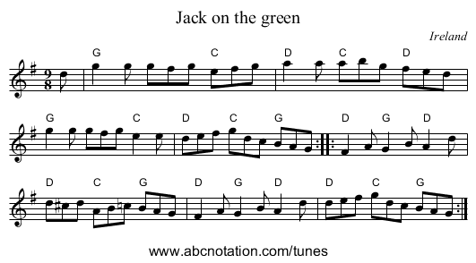 Jack on the green - staff notation