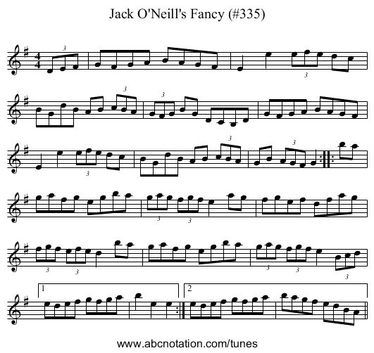 Jack O'Neill's Fancy (#335) - staff notation
