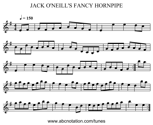 JACK O'NEILL'S FANCY HORNPIPE - staff notation
