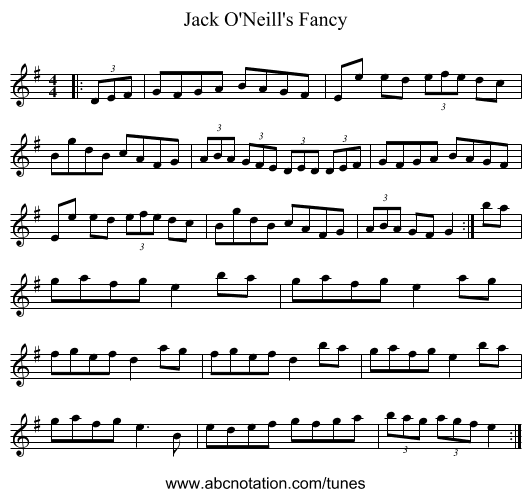 Jack O'Neill's Fancy - staff notation