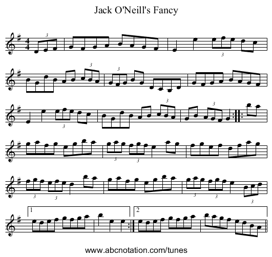 Jack O'Neill's Fancy - staff notation
