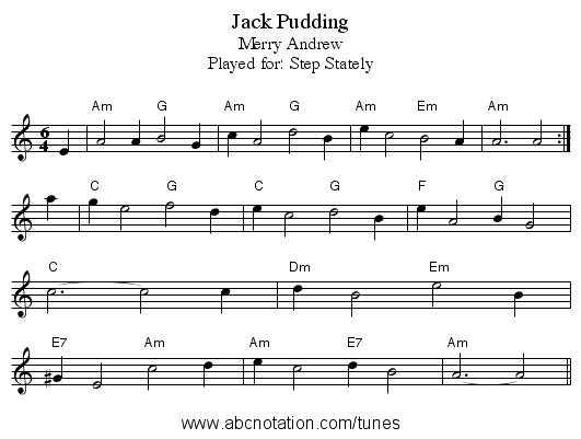Jack Pudding - staff notation