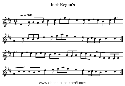 Jack Regan's - staff notation
