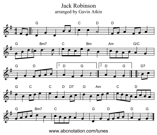 Jack Robinson - staff notation