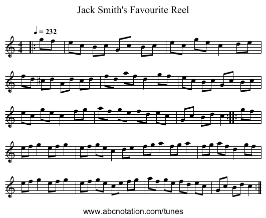 Jack Smith's Favourite Reel - staff notation