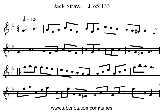 Jack Straw.    JJo5.133 - staff notation