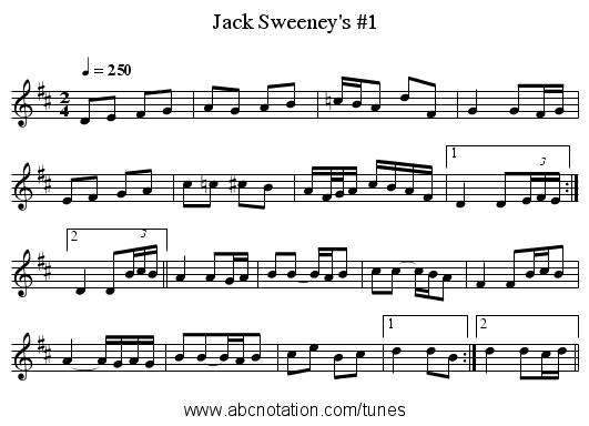 Jack Sweeney's #1 - staff notation