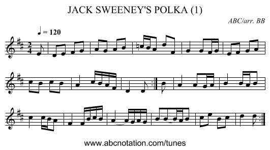 JACK SWEENEY'S POLKA (1) - staff notation