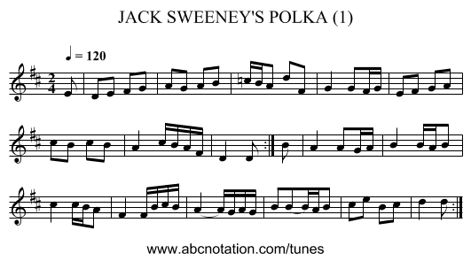 JACK SWEENEY'S POLKA (1) - staff notation