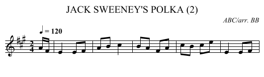 JACK SWEENEY'S POLKA (2) - staff notation
