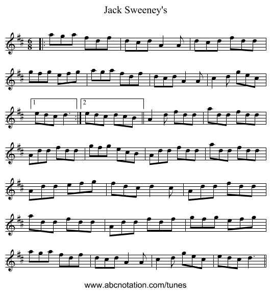 Jack Sweeney's - staff notation