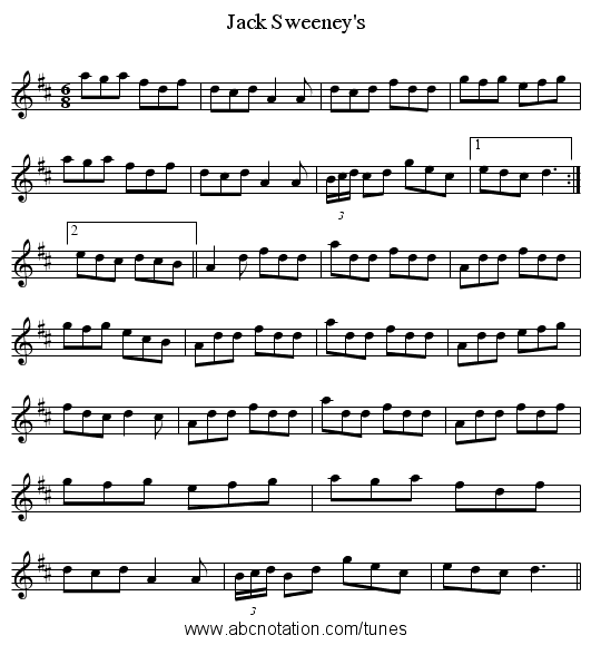 Jack Sweeney's - staff notation