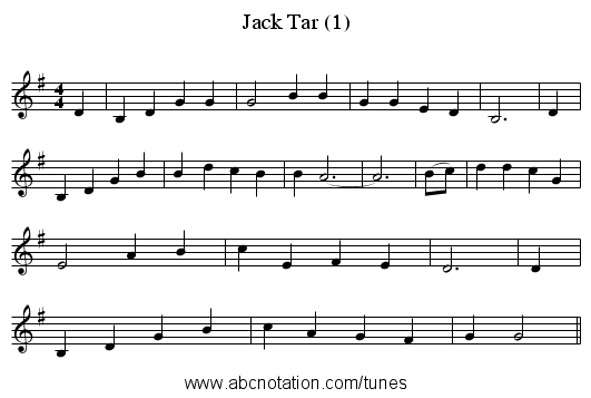 Jack Tar (1) - staff notation
