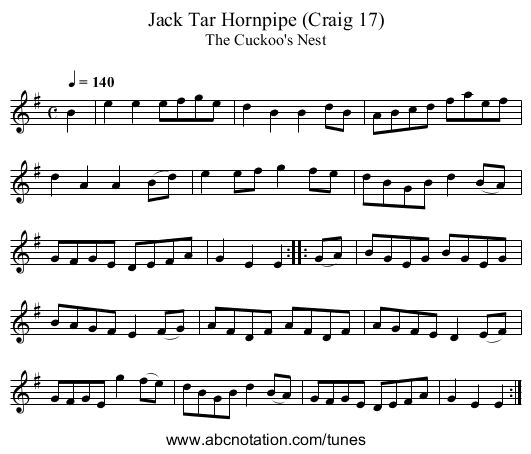 Jack Tar Hornpipe (Craig 17) - staff notation