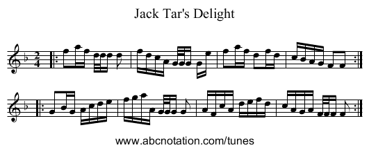 Jack Tar's Delight - staff notation