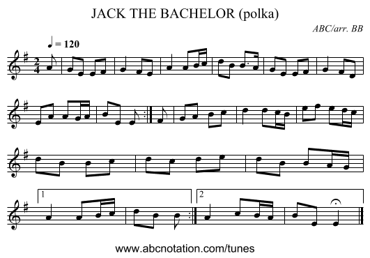 JACK THE BACHELOR (polka) - staff notation
