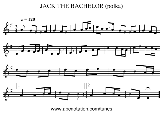 JACK THE BACHELOR (polka) - staff notation