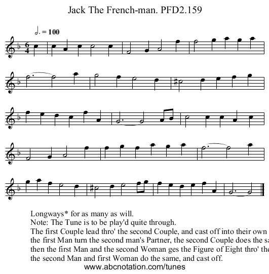 Jack The French-man. PFD2.159 - staff notation