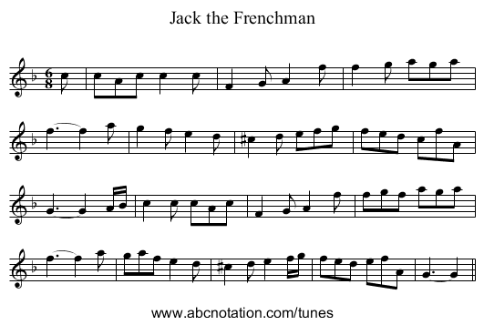 Jack the Frenchman - staff notation