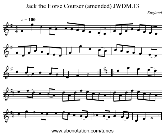 Jack the Horse Courser (amended) JWDM.13 - staff notation