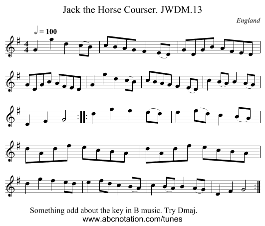 Jack the Horse Courser. JWDM.13 - staff notation