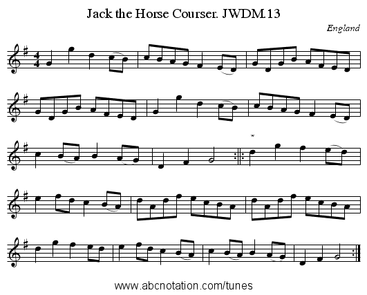 Jack the Horse Courser. JWDM.13 - staff notation