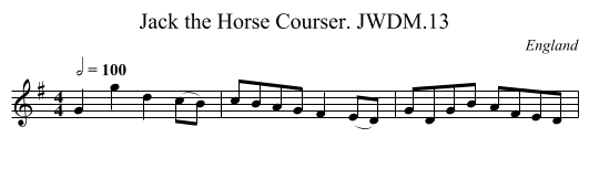 Jack the Horse Courser. JWDM.13 - staff notation