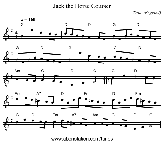 Jack the Horse Courser - staff notation