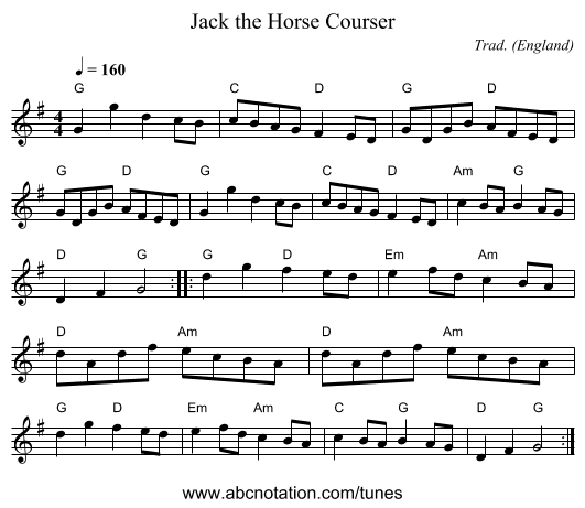 Jack the Horse Courser - staff notation