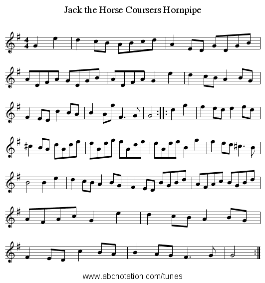 Jack the Horse Coursers Hornpipe - staff notation