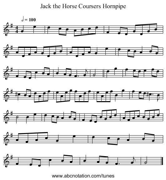 Jack the Horse Coursers Hornpipe - staff notation