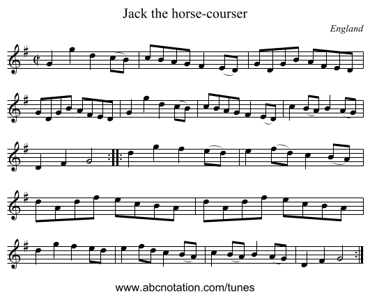 Jack the horse-courser - staff notation