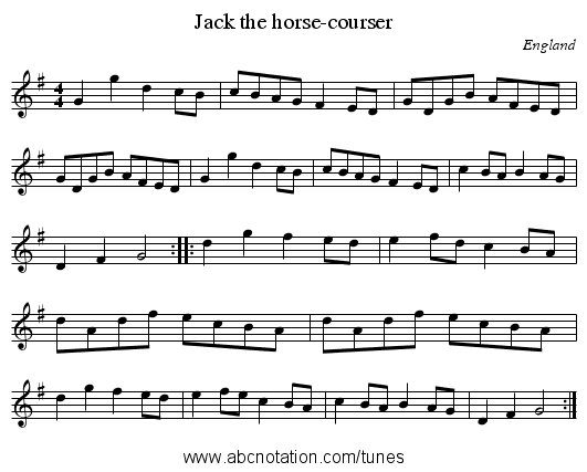 Jack the horse-courser - staff notation
