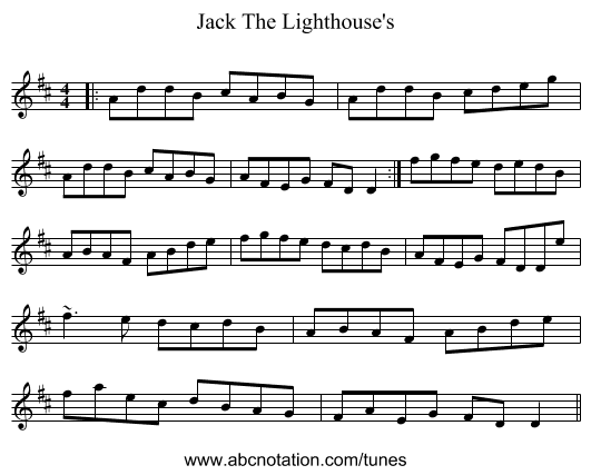 Jack The Lighthouse's - staff notation