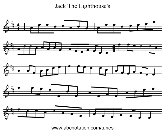 Jack The Lighthouse's - staff notation