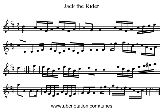 Jack the Rider - staff notation
